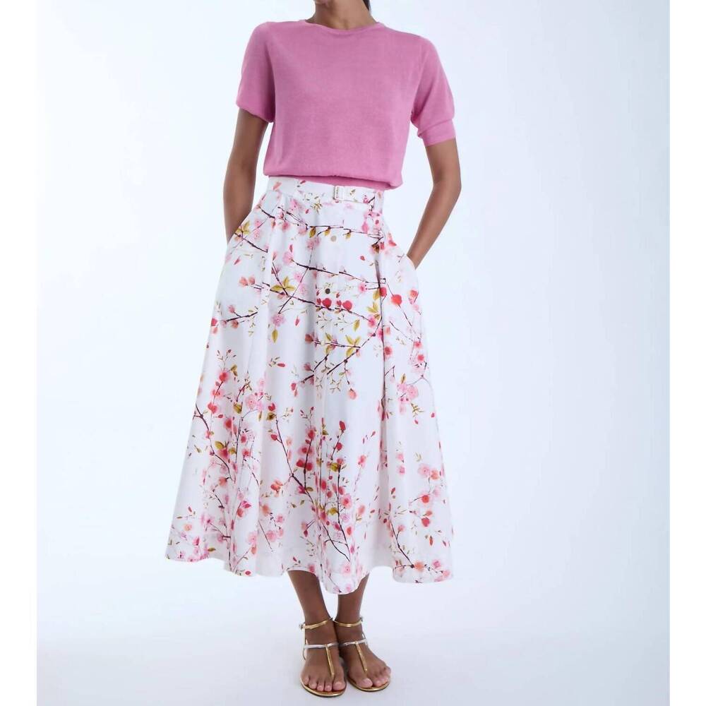 NEW KARINA GRIMALDI lola print midi skirt in white summer whisper
